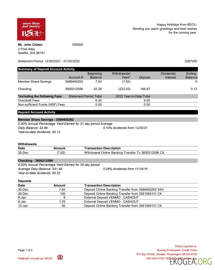 Relevé bancaire australien BECU